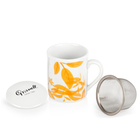 Tasse à Thé avec Filtre et Couvercle – Design Orange