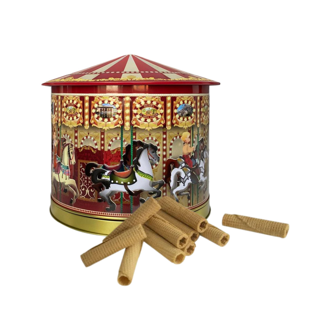 Musical Carousel Tin of Mini Cinnamon Wafers – 225g