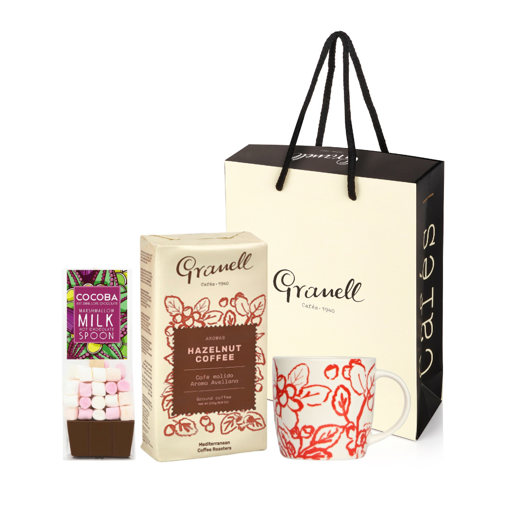 Pack café molido de aroma, taza y cuchara de chocolate