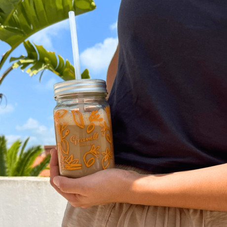 Jar with Straw & Coconut Coffee. 2